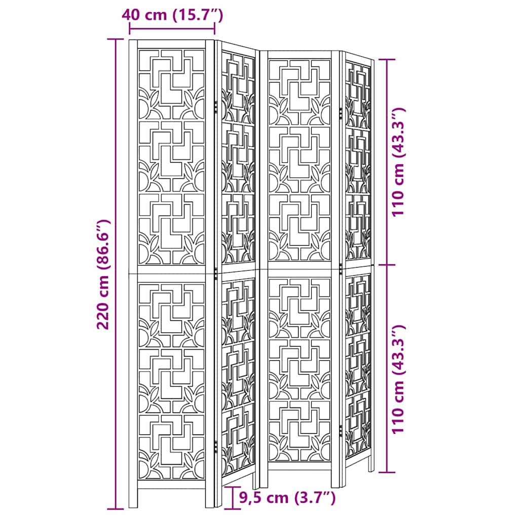 vidaXL Διαχωριστικό Χώρου με 4 Πάνελ Καφέ από Μασίφ Ξύλο Παυλώνιας