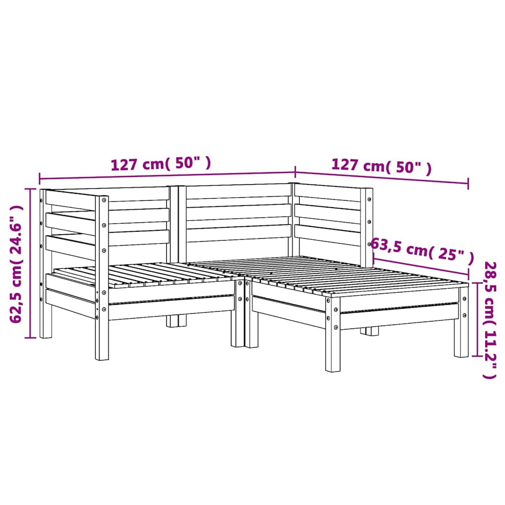 vidaXL Καναπές Κήπου Διθέσιος με Υποπόδιο Μασίφ Ξύλο Πεύκου