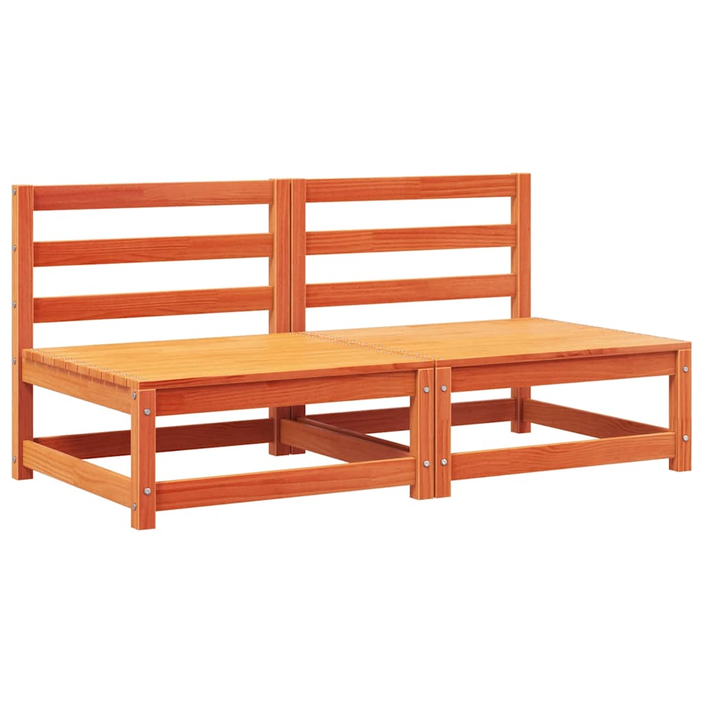 vidaXL Καναπέδες Κήπου Χωρίς Μπράτσα 2 τεμ. Καφέ Μασίφ Πεύκο+Μαξιλάρια