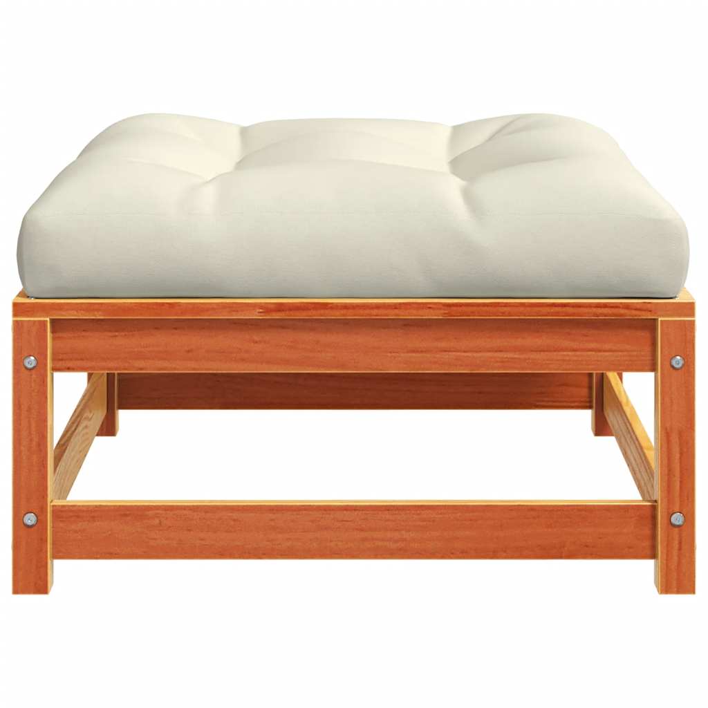 vidaXL Υποπόδιο Κήπου Καφέ Κεριού από Μασίφ Ξύλο Πεύκου με Μαξιλάρι