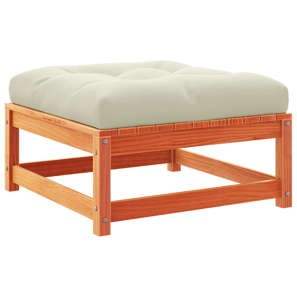 vidaXL Υποπόδιο Κήπου Καφέ Κεριού από Μασίφ Ξύλο Πεύκου με Μαξιλάρι