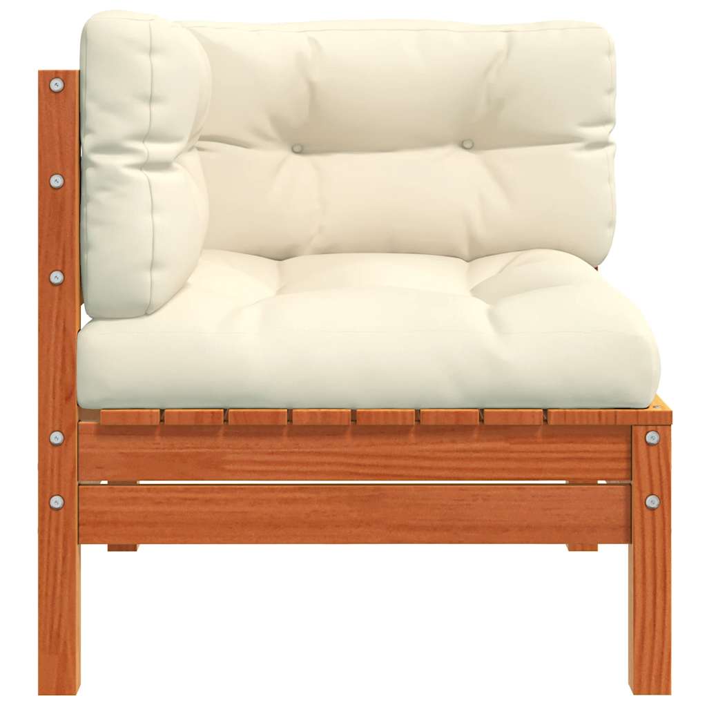 vidaXL Καναπέδες Κήπου Γωνιακοί 2 τεμ. Καφέ Κεριού Πεύκο με Μαξιλάρια