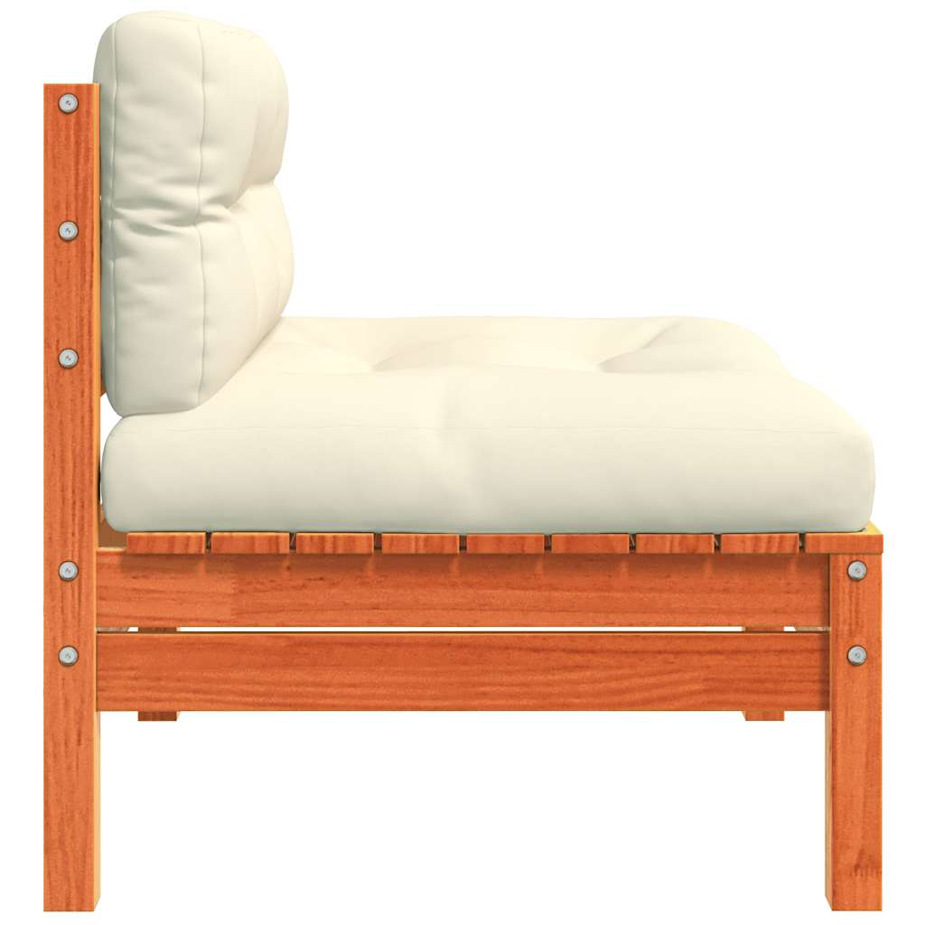 vidaXL Καναπέδες Κήπου Χωρίς Μπράτσα 2 τεμ. Καφέ Μασίφ Πεύκο+Μαξιλάρια