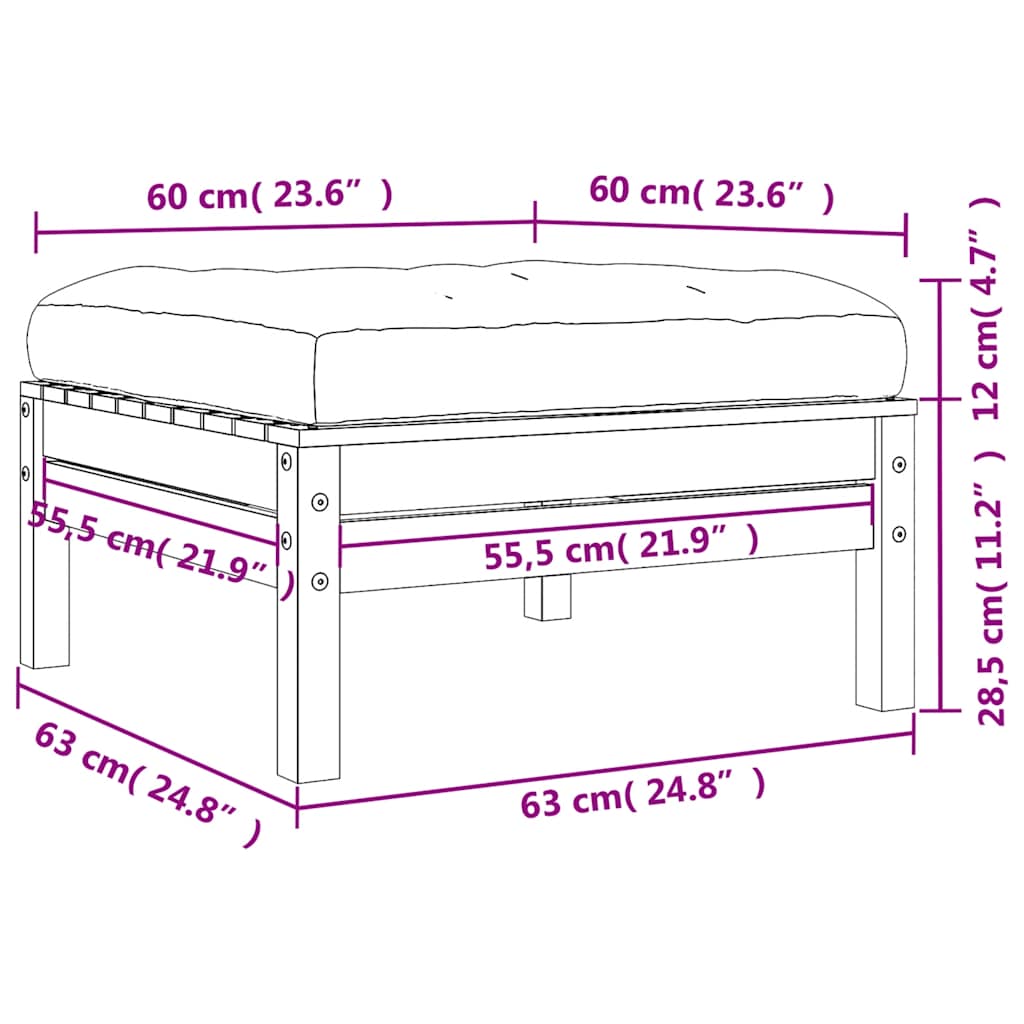 vidaXL Υποπόδιο Κήπου Καφέ Κεριού από Μασίφ Ξύλο Πεύκου με Μαξιλάρι