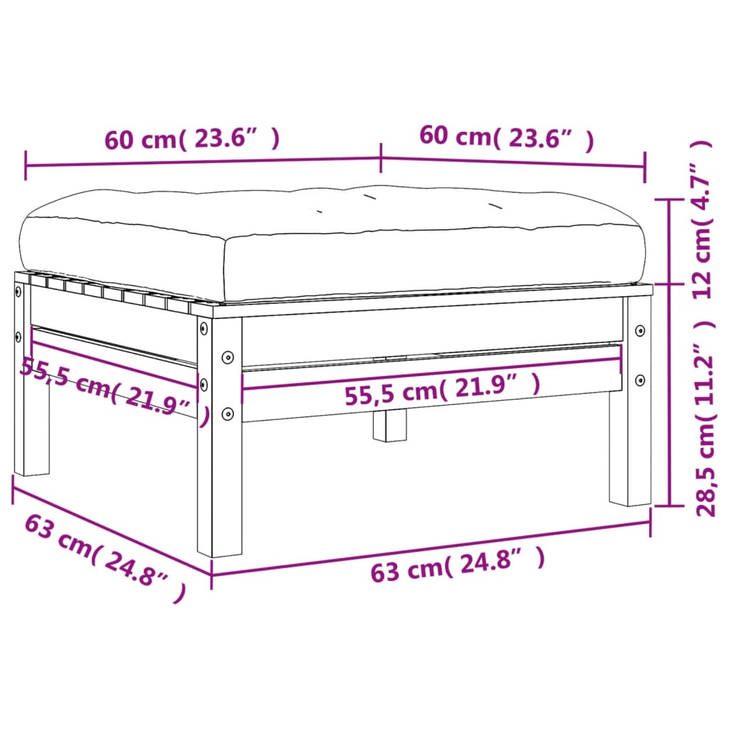 vidaXL Υποπόδιo Κήπου με Μαξιλάρι από Εμποτισμένο Ξύλο Πεύκου