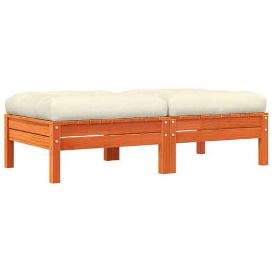 vidaXL Υποπόδια Κήπου 2 τεμ Καφέ Κεριού Μασίφ Ξύλο Πεύκου με Μαξιλάρια