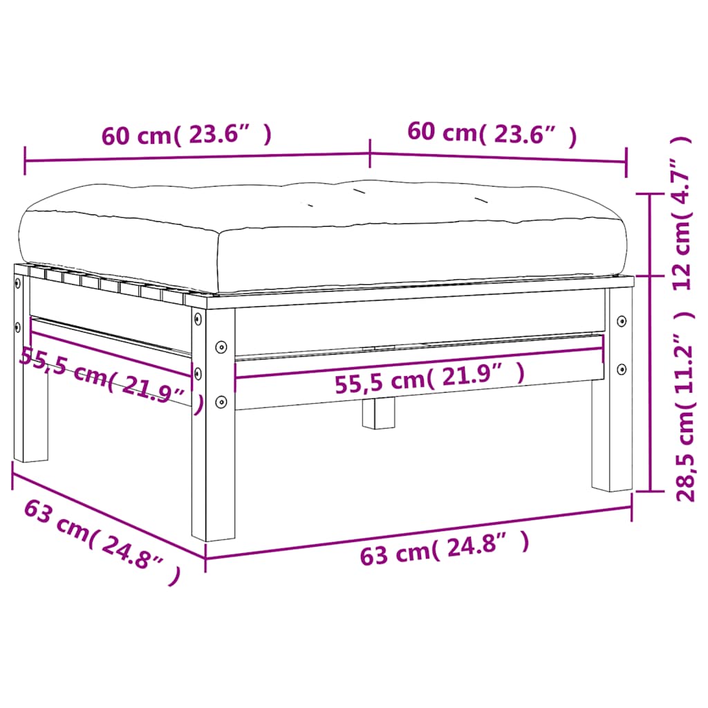 vidaXL Υποπόδια Κήπου με Μαξιλάρια 2 τεμ. από Εμποτισμένο Ξύλο Πεύκου
