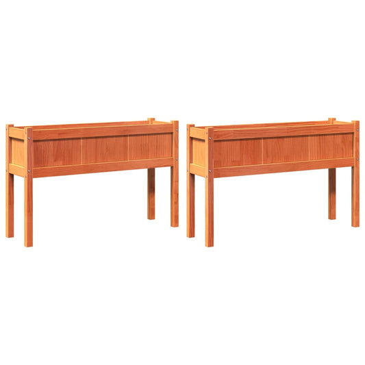 vidaXL Ζαρντινιέρες με Πόδια 2 τεμ. Καφέ Κεριού από Μασίφ Ξύλο Πεύκου