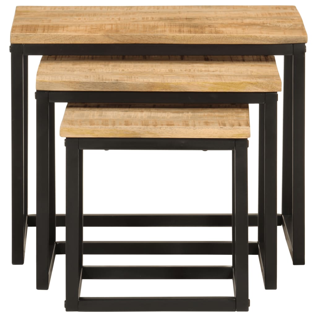 vidaXL Τραπεζάκια Ζιγκόν 3 τεμ. από Μασίφ Ξύλο Μάνγκο και Σίδερο