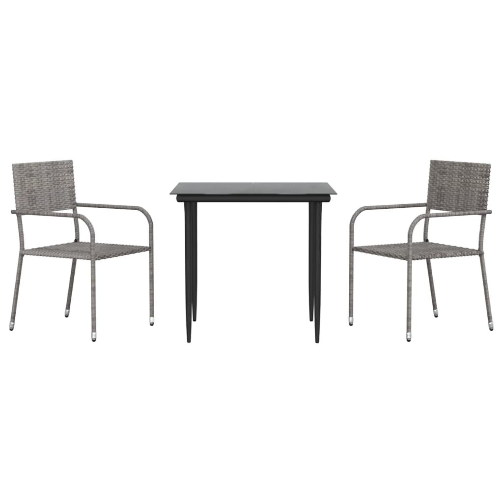 vidaXL Σετ Επίπλων Bistro Κήπου 3τεμ Γκρι/Μαύρο Συνθετικό Ρατάν/Ατσάλι