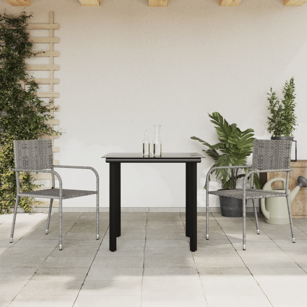 vidaXL Σετ Επίπλων Bistro Κήπου 3τεμ Γκρι/Μαύρο Συνθετικό Ρατάν/Ατσάλι
