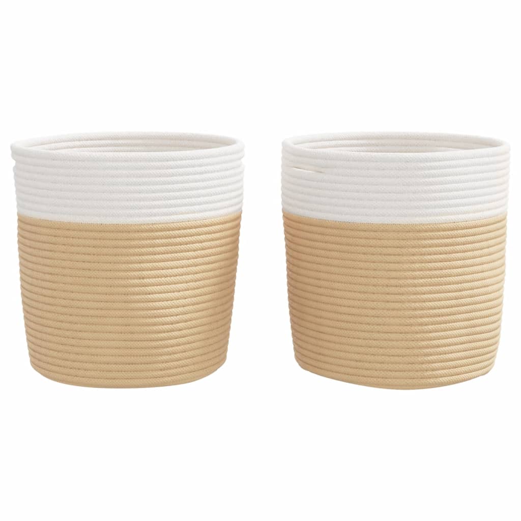vidaXL Καλάθια Αποθήκευσης 2 τεμ. Μπεζ/Λευκό Ø28x28 εκ. Βαμβακερά