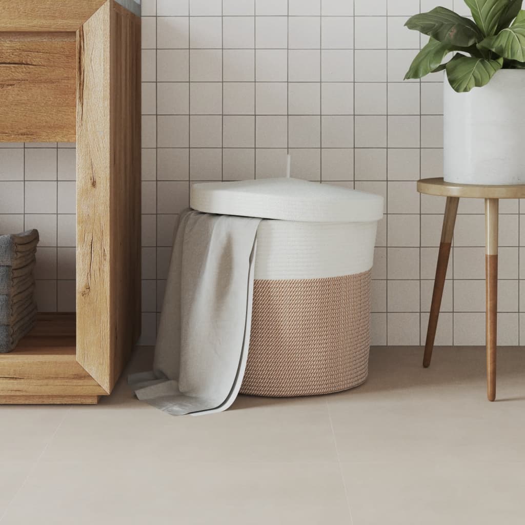 vidaXL Καλάθι Αποθήκευσης με Καπάκι Καφέ/Λευκό Ø40x35 εκ. Βαμβακερό