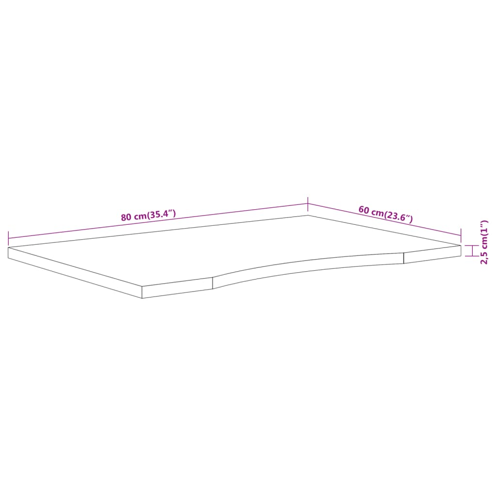 vidaXL Επιφάνεια Γραφείου Ορθογώνια 80x60x2,5 εκ. Μασίφ Ξύλο Ακακίας