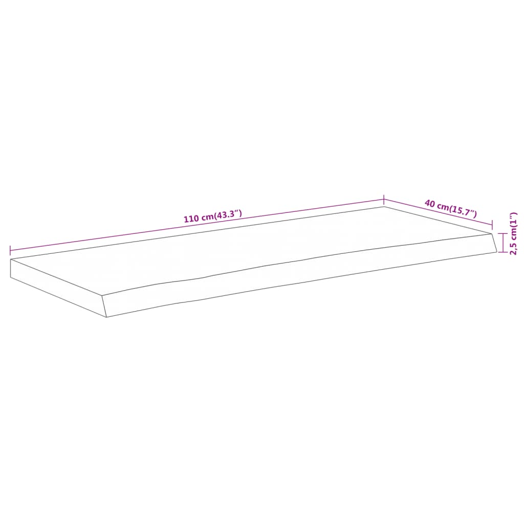 vidaXL Επιφάνεια Τραπεζιού Ορθογώνια 110x40x2,5 εκ. Μασίφ Ξύλο Ακακίας
