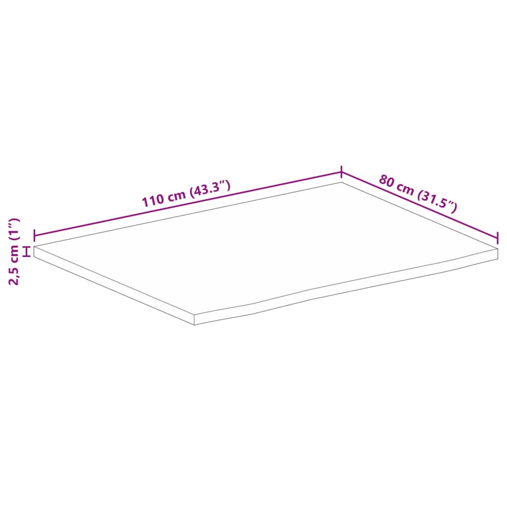 vidaXL Επιφάνεια Τραπεζιού 110x80x2,5 εκ. Live Edge Μασίφ Ξύλο Μάνγκο