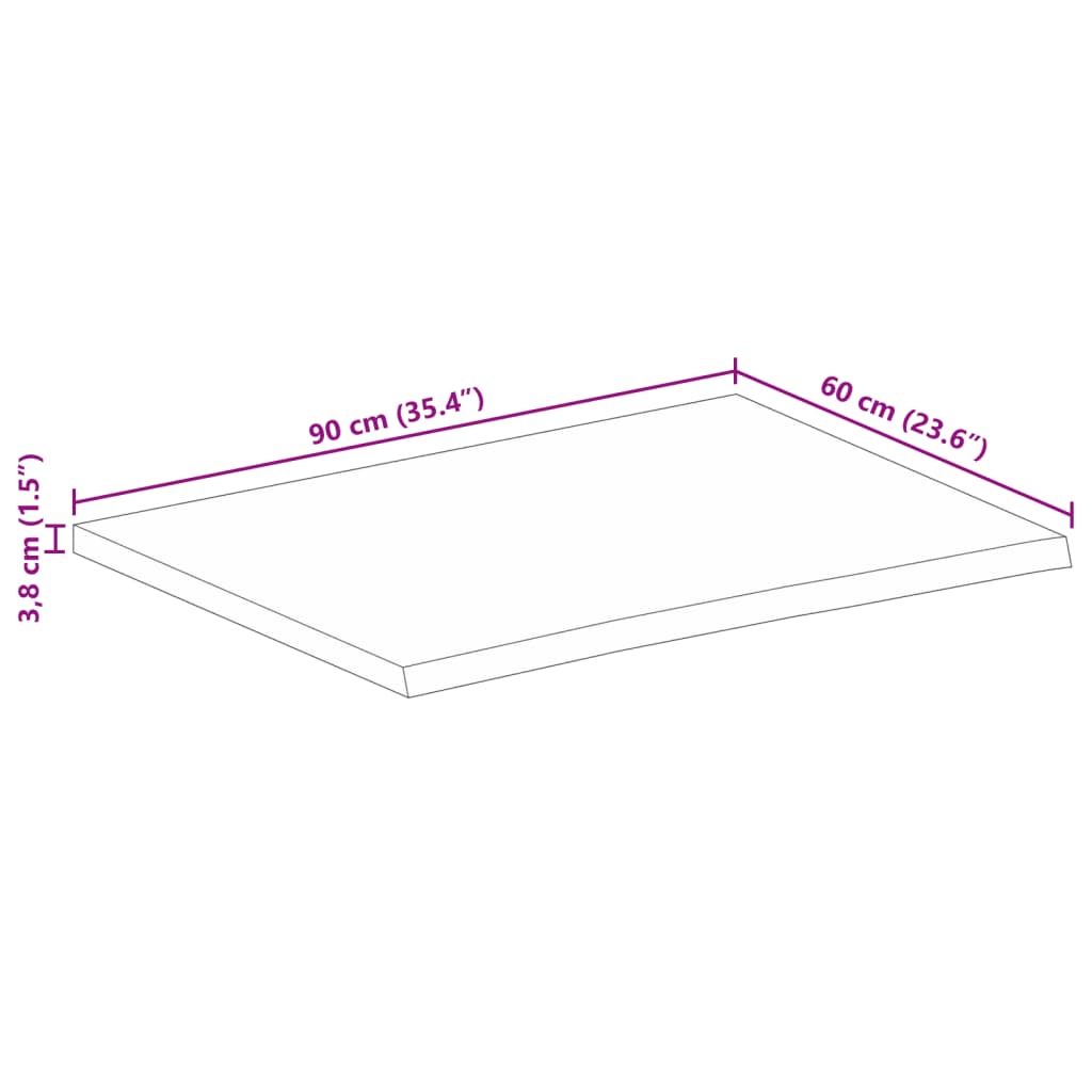 vidaXL Επιφάνεια Τραπεζιού 90x60x3,8 εκ. Live Edge Μασίφ Ξύλο Μάνγκο