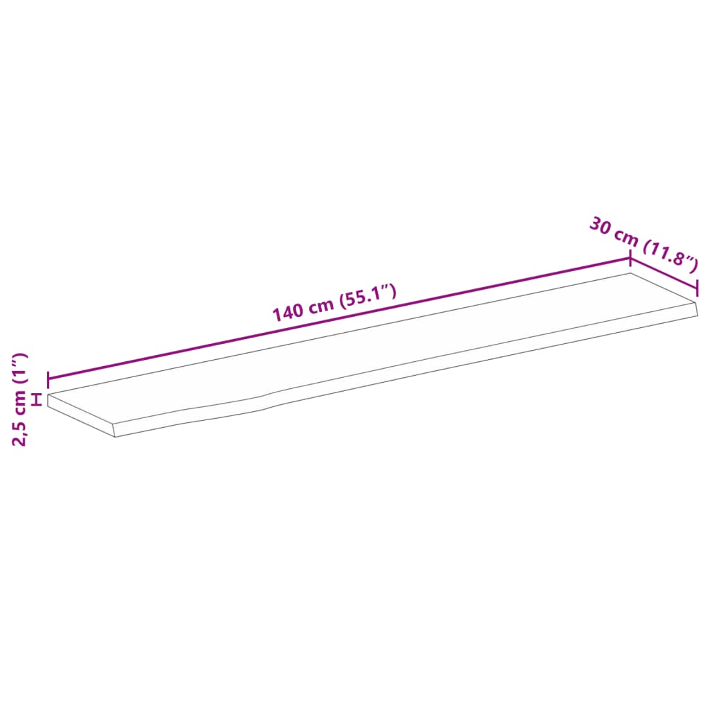 vidaXL Επιφάνεια Τραπεζιού 140x30x2,5 εκ. Live Edge Μασίφ Ξύλο Μάνγκο