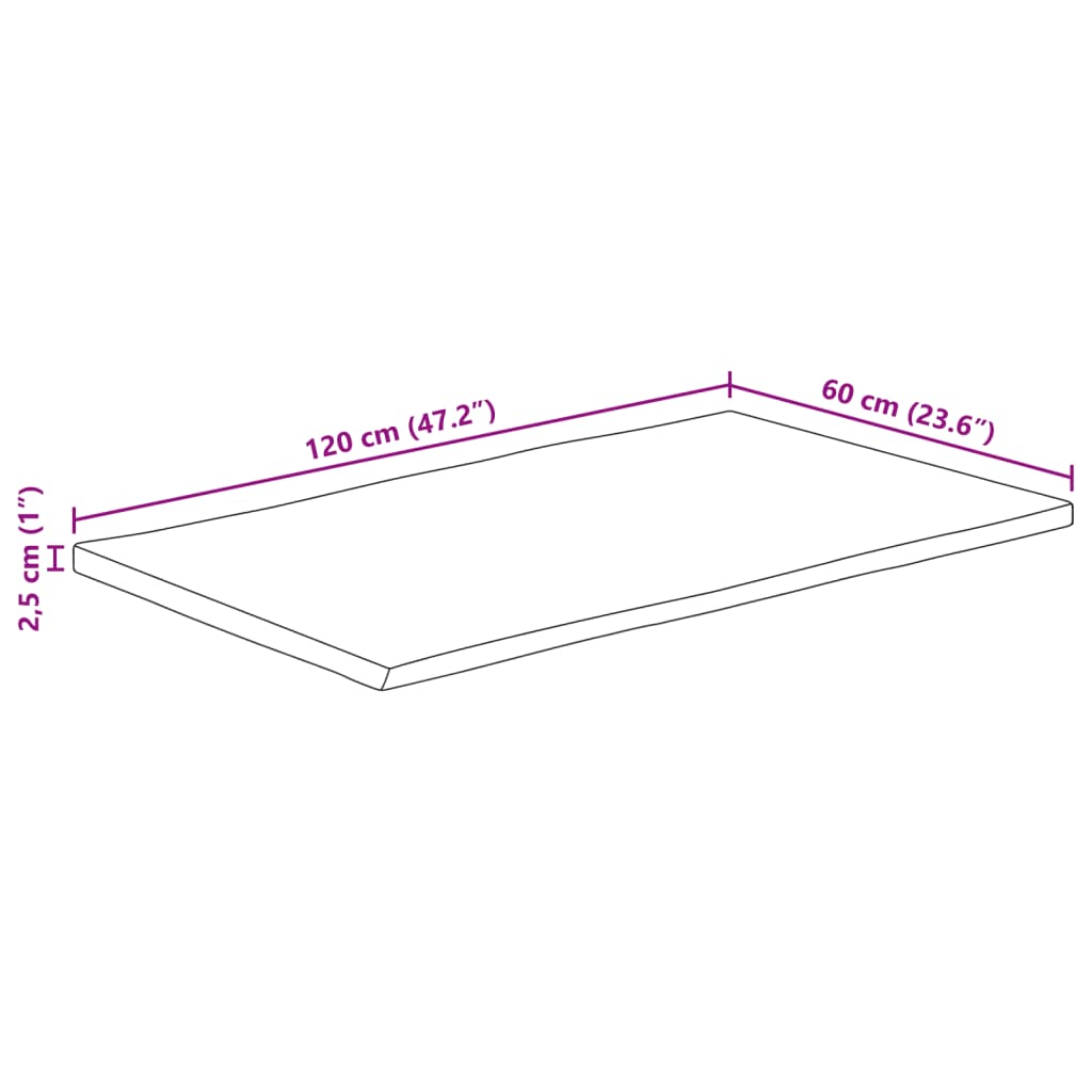 vidaXL Επιφάνεια Τραπεζιού Ορθογώνια 120x60x2,5 εκ. Μασίφ Ξύλο Ακακίας