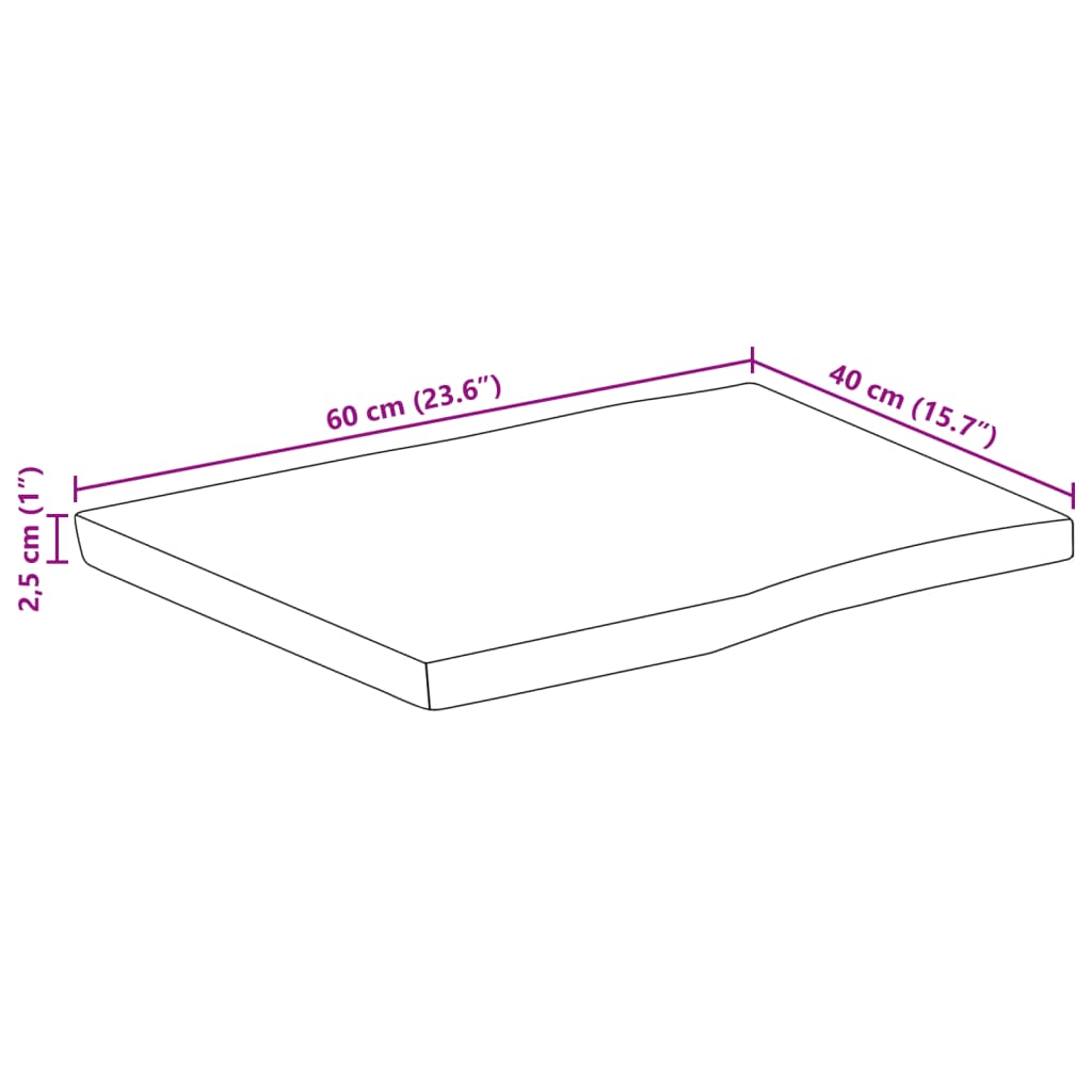 vidaXL Επιφάνεια Τραπεζιού 60x40x2,5 εκ. Live Edge Μασίφ Ξύλο Μάνγκο