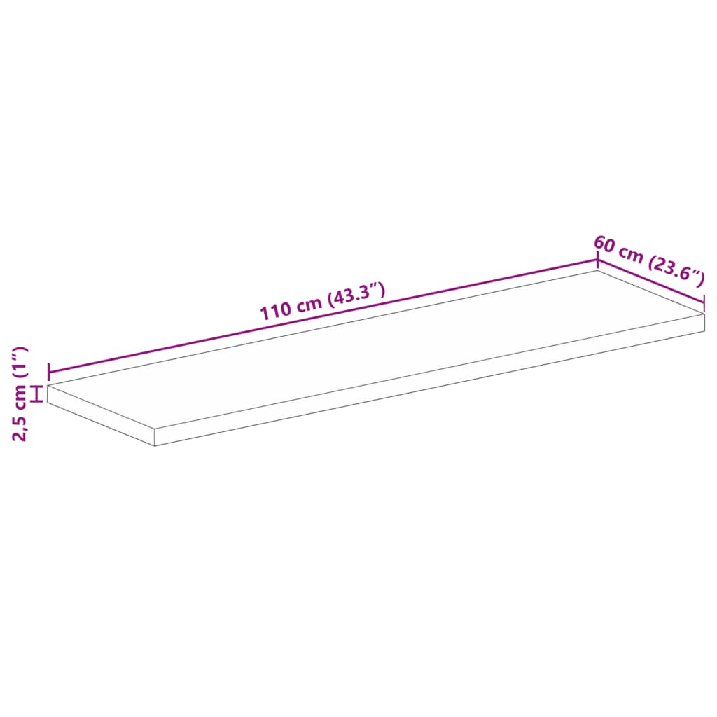 vidaXL Επιφάνεια Τραπεζιού Ορθογώνια 110x60x2,5 εκ. Μασίφ Ξύλο Ακακίας