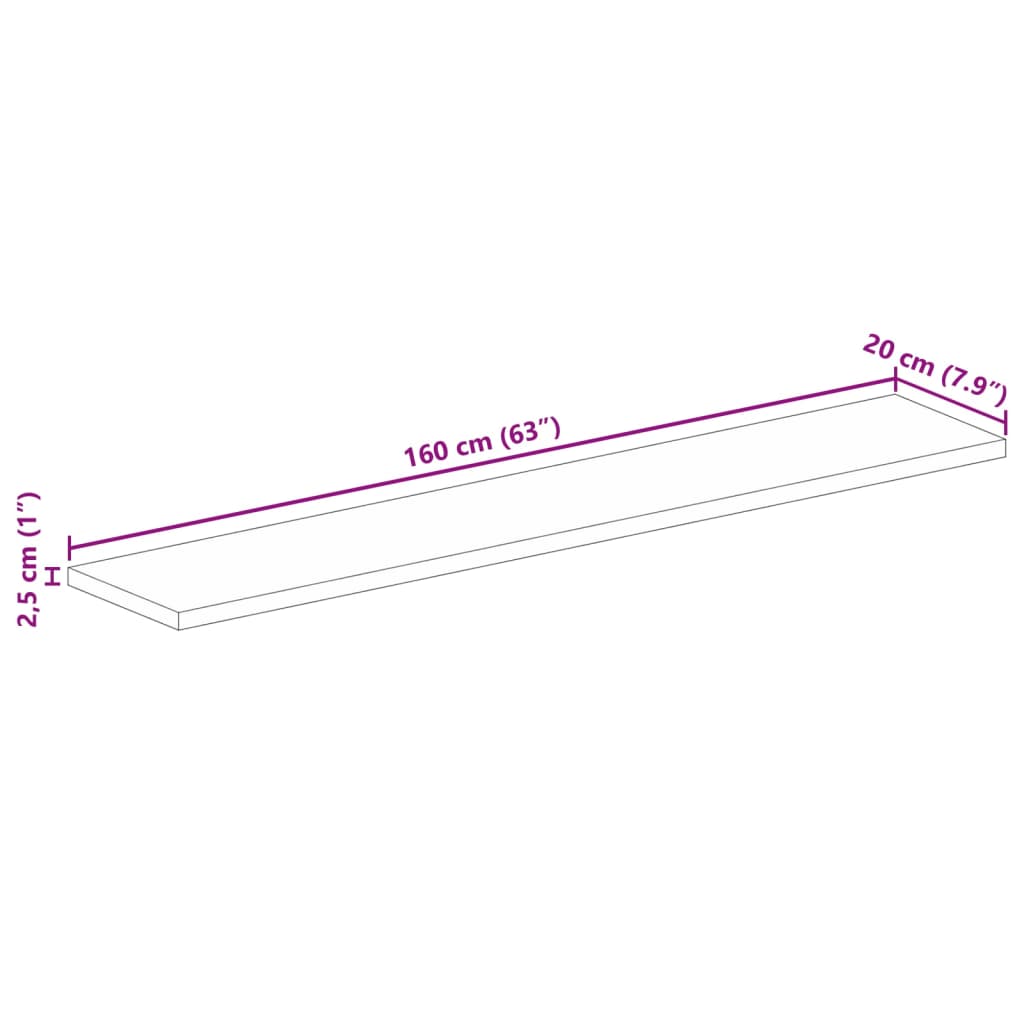 vidaXL Επιφάνεια Τραπεζιού Ορθογώνια 160x20x2,5 εκ. Μασίφ Ξύλο Μάνγκο