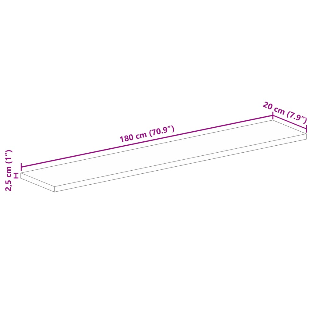 vidaXL Επιφάνεια Τραπεζιού Ορθογώνια 180x20x2,5 εκ. Μασίφ Ξύλο Μάνγκο