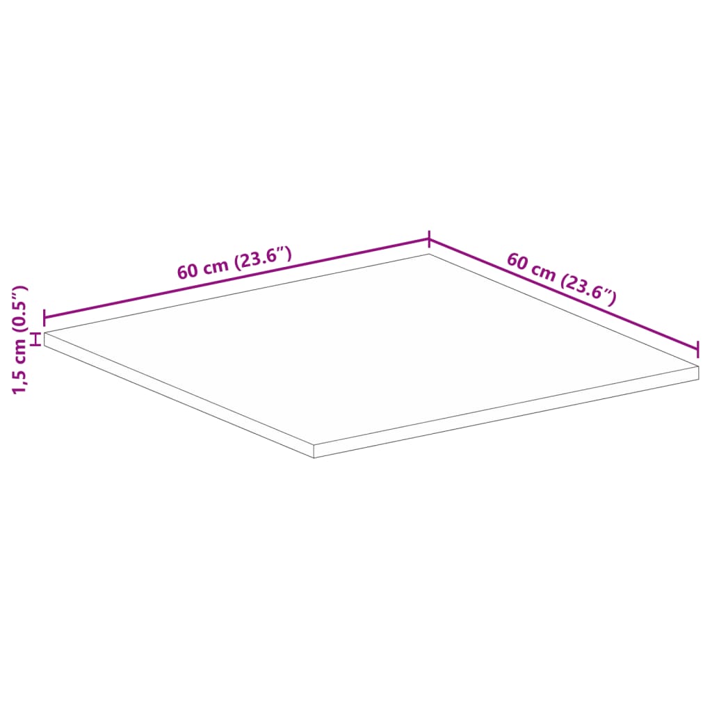 vidaXL Επιφάνεια Τραπεζιού Τετράγωνη 60x60x1,5 εκ. Μασίφ Ξύλο Μάνγκο