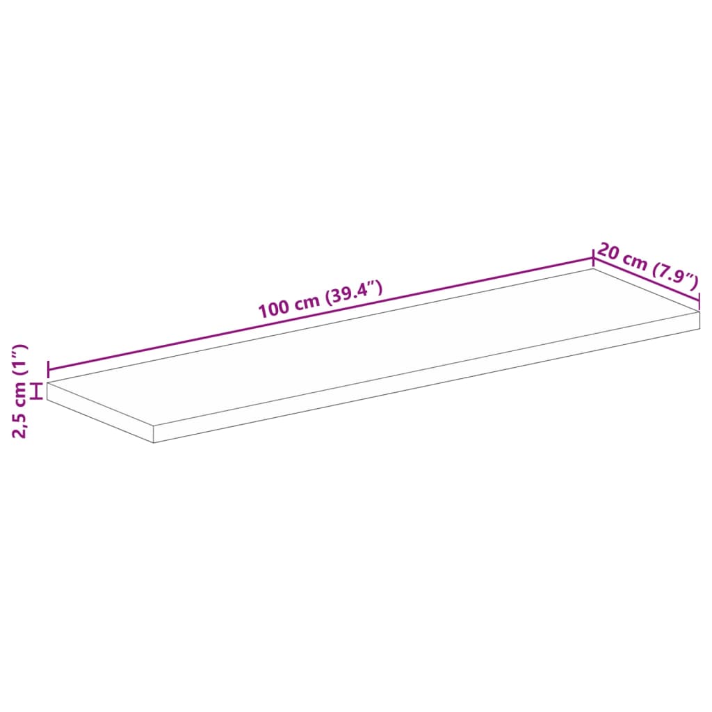 vidaXL Επιφάνεια Τραπεζιού Ορθογώνια 100x20x2,5 εκ. Μασίφ Ξύλο Μάνγκο