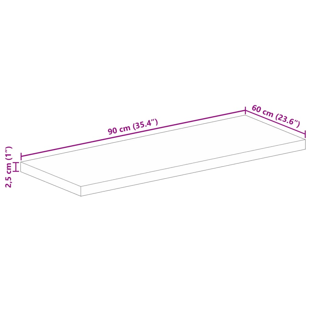 vidaXL Επιτραπέζια επιφάνεια 90x60x2,5 cm Ορθογώνια από μασίφ