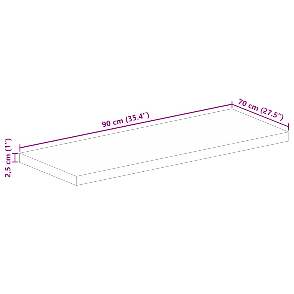 vidaXL Επιτραπέζια επιφάνεια 90x70x2,5 cm Ορθογώνια από μασίφ ξύλο