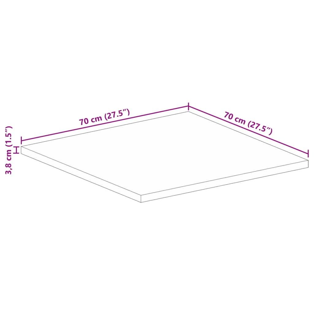 vidaXL Επιφάνεια Τραπεζιού Τετράγωνη 70x70x3,8 εκ. Μασίφ Ξύλο Μάνγκο