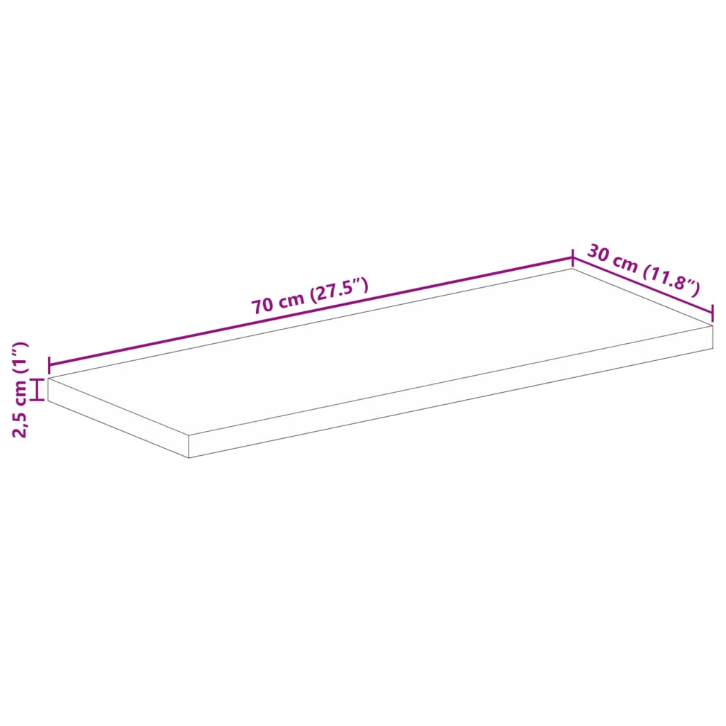 vidaXL Επιφάνεια Τραπεζιού Ορθογώνια 70x30x2,5 εκ. από Μασίφ Ξύλο Μάνγκο