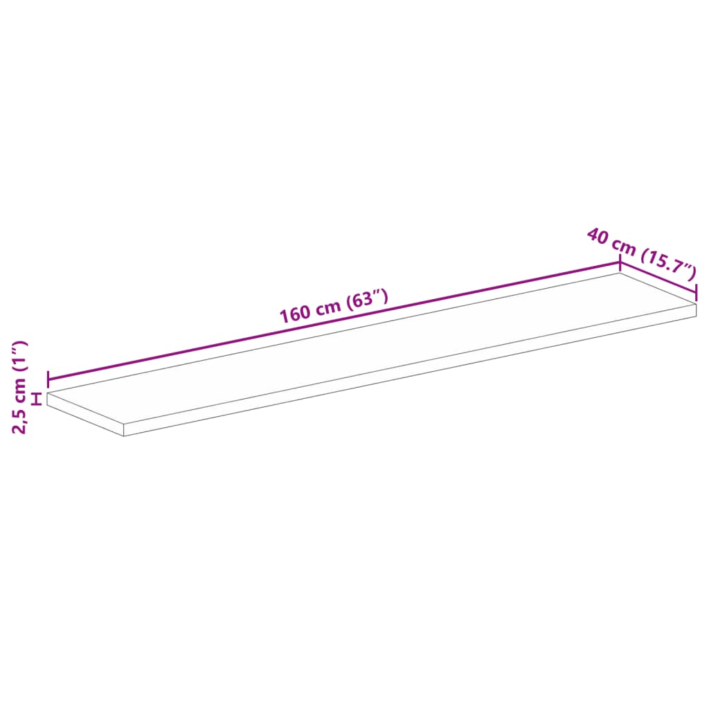vidaXL Επιφάνεια Τραπεζιού Ορθογώνια 160x40x2,5εκ. Μασίφ Ξύλο Μάνγκο