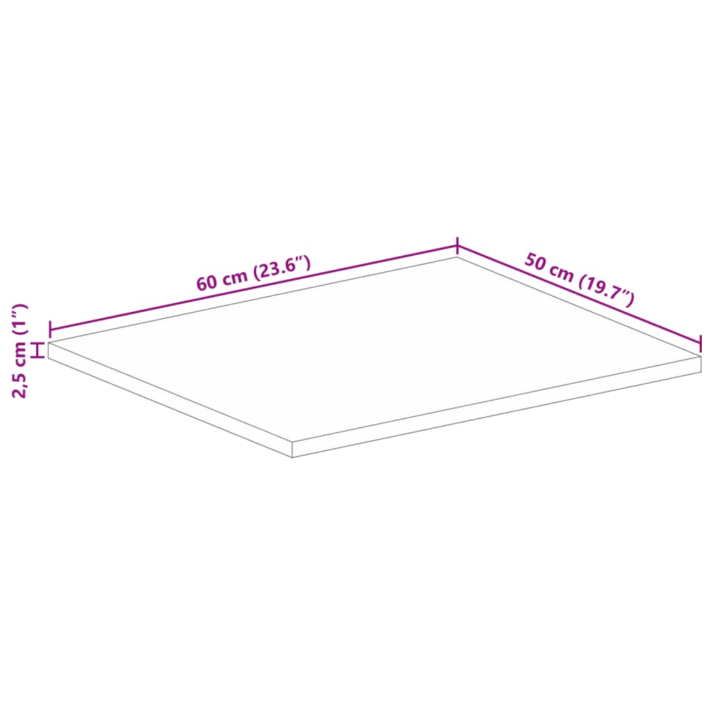 vidaXL Επιφάνεια Τραπεζιού Ορθογώνια 60x50x2,5 εκ. Μασίφ Ξύλο Μάνγκο