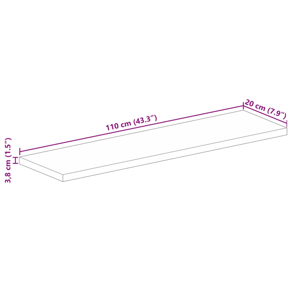 vidaXL Επιφάνεια Τραπεζιού Ορθογώνια 110x20x3,8 εκ. από Μασίφ Ξύλο Μάνγκο
