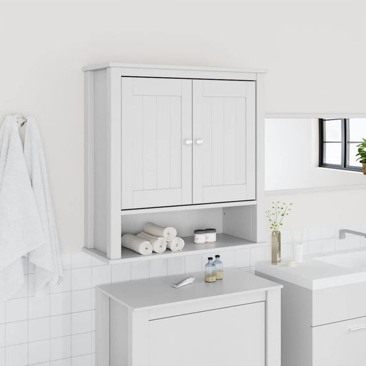 vidaXL Ντουλάπι Μπάνιου Επιτοίχιο BERG Λευκό 69,5x27x71,5εκ Μασίφ Ξύλο