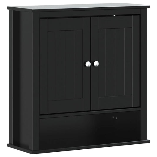 vidaXL Ντουλάπι Μπάνιου Επιτοίχιο BERG Μαύρο 69,5x27x71,5εκ Μασίφ Ξύλο