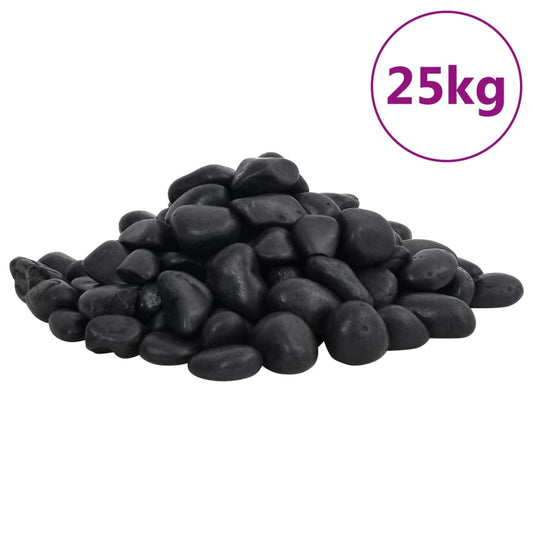 vidaXL Βότσαλα Γυαλισμένα Μαύρα 25 κ. 2-5 εκ.