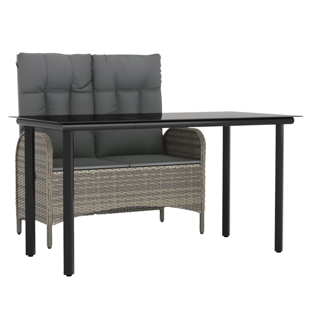 vidaXL Σετ Τραπεζαρίας Κήπου 2 τεμ. Γκρι Συνθ. Ρατάν με Μαξιλάρια