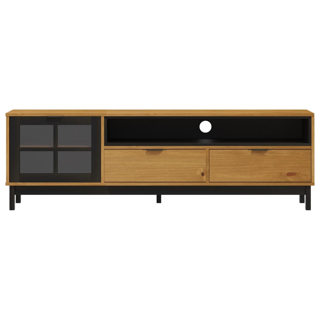 vidaXL Έπιπλο Τηλεόρασης FLAM 158x40x50 εκ. Μασίφ Πεύκο Γυάλινη Πόρτα