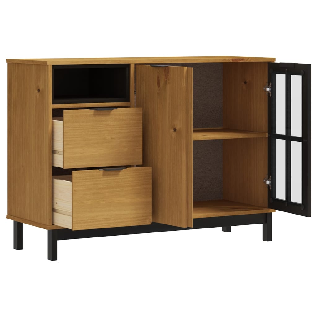 vidaXL Μπουφές FLAM 110x40x80εκ. από Μασίφ Ξύλο Πεύκο με Γυάλινη Πόρτα