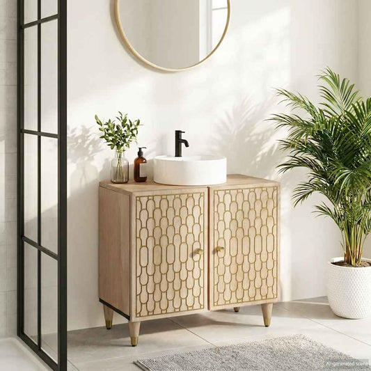 vidaXL Ντουλάπι Μπάνιου 62 x 33 x 58 εκ. από Μασίφ Ξύλο Μάνγκο