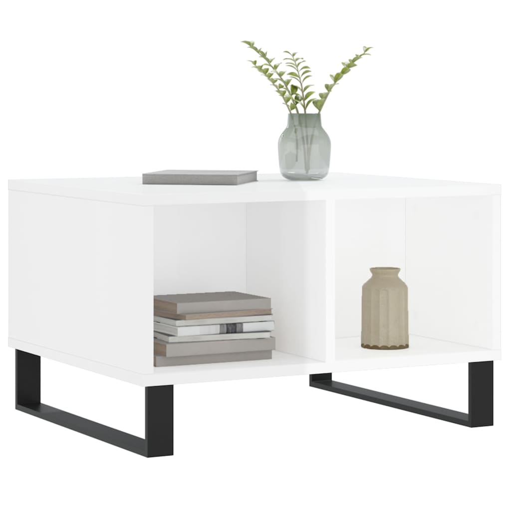 vidaXL Τραπεζάκι Σαλονιού Γυαλ. Λευκό 60x50x36,5 εκ. Επεξεργ. Ξύλο