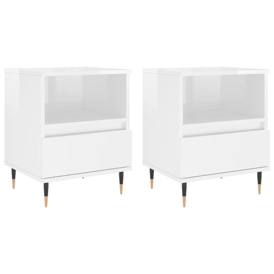 vidaXL Κομοδίνα 2 τεμ. Γυαλ. Λευκό 40 x 35 x 50 εκ. Επεξεργασμένο Ξύλο