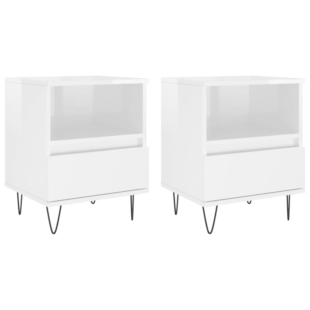 vidaXL Κομοδίνα 2 τεμ. Γυαλ. Λευκό 40 x 35 x 50 εκ. Επεξεργασμένο Ξύλο