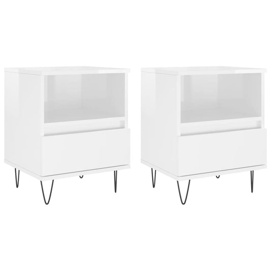 vidaXL Κομοδίνα 2 τεμ. Γυαλ. Λευκό 40 x 35 x 50 εκ. Επεξεργασμένο Ξύλο