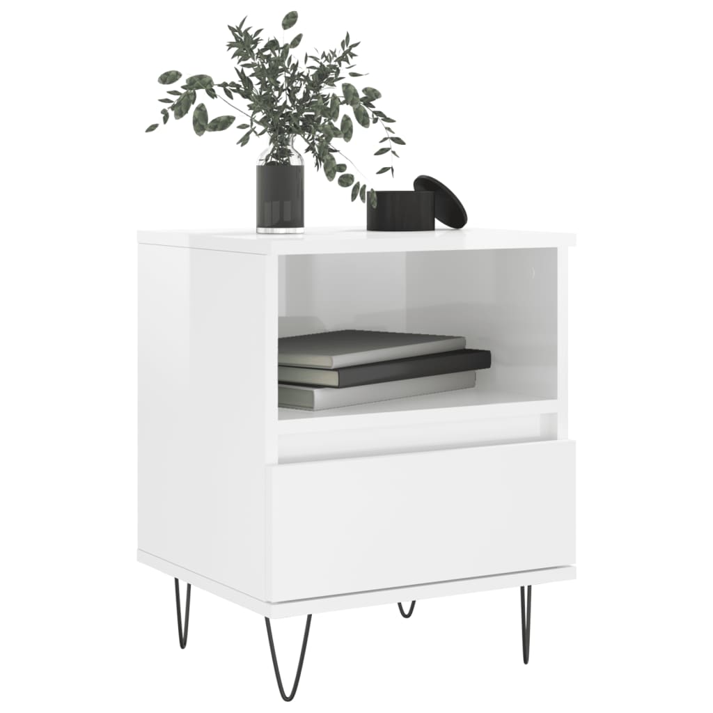 vidaXL Κομοδίνα 2 τεμ. Γυαλ. Λευκό 40 x 35 x 50 εκ. Επεξεργασμένο Ξύλο