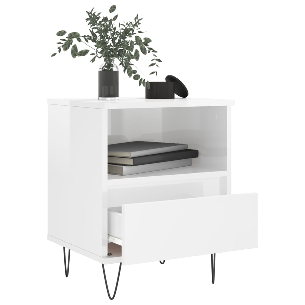 vidaXL Κομοδίνα 2 τεμ. Γυαλ. Λευκό 40 x 35 x 50 εκ. Επεξεργασμένο Ξύλο