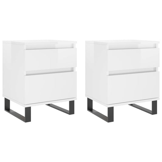vidaXL Κομοδίνα 2 τεμ. Γυαλ. Λευκό 40 x 35 x 50 εκ. Επεξεργασμένο Ξύλο